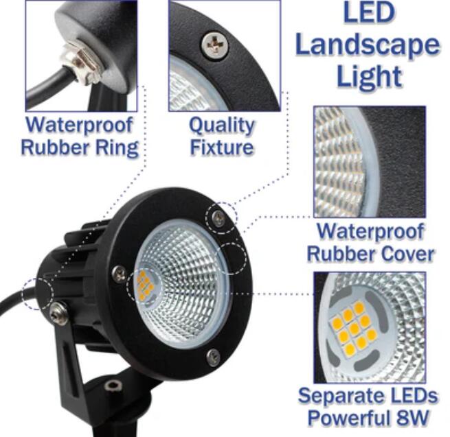 (image for) 8W Warm White LED Landscape Lights 12V Waterproof Garden Pathway Lights Outdoor Spotlights